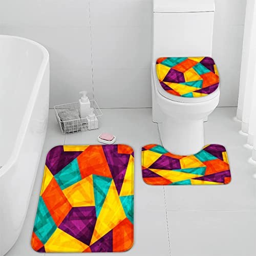 Badezimmer Badematte 3 Teilig Set Mosaik- rutschfest Badteppiche Saugfähig Memory Foam Badezimmermatte Weich WC-Deckelbezug U-Förmige Matte Maschinenwaschbar Badvorleger 40x60cm(geometrische Mode)