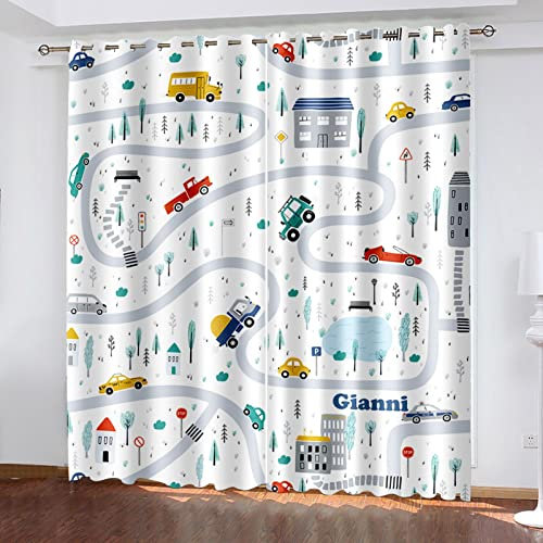 WDBBY Vorhänge mit Ösen, 3D weiß einfach Cartoon Auto 2 x 132x240cm Verdunkelungsvorhänge, blickdichte Wärmedämmvorhänge, Polyester für Kinderzimmer, Schlafzimmer, blickdichtes Set 2