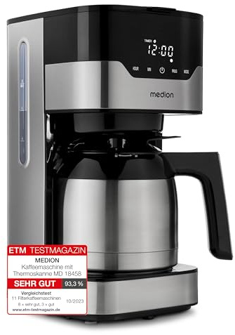 MEDION MD 18458 - Cafetière filtre programmable avec carafe isotherme - 900 Watt - 1,2 Litres - Argent