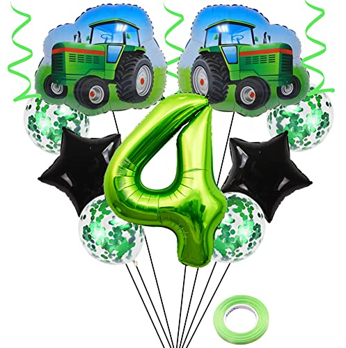 Weenkeey Tracteur Anniversaire 4 Ans - Ballons Jumbo Foil Ferme Thème Fête Vert - Hélium Ballon Étoile pour Décoration