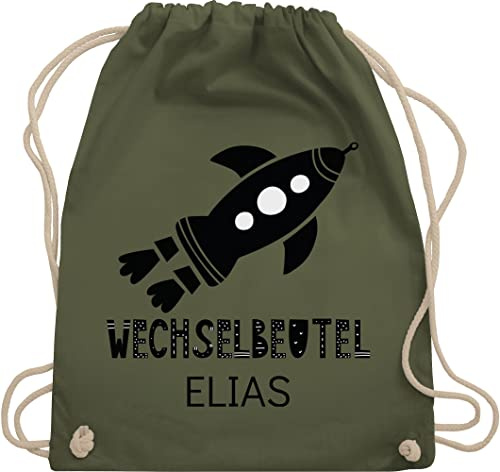 Turnbeutel Rucksack - Kita Beutel Wechselsachen Mädchen - Wechselbeutel mit Rakete - Unisize - Olivgrün - wechselkleidung kindergartenbeutel personalisierte name stoffbeutel kindergarten
