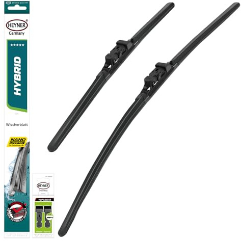 HEYNER® Scheibenwischer-Set 560 mm / 400 mm Hybrid mit TLB-Adapter vorne | Für Fahrer- und Beifahrerseite, Graphitbeschichtete Gummilippen, Hakenaufnahme Hook One, Paarweise geliefert, Flaches Profil