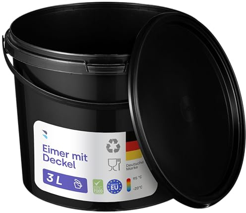BenBow Eimer mit Deckel 3l schwarz 5X 3 Liter - lebensmittelecht, stabil, luftdicht, auslaufsicher, geruchsneutral - Aufbewahrungsbehälter aus Kunststoff, mit Henkel - leer