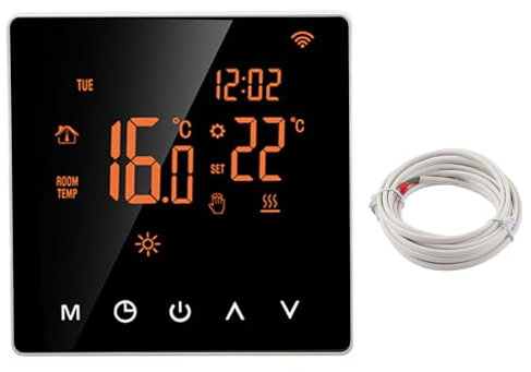 Termostato Programable con Pantalla Táctil, Termostato Inteligente Caldera de Pared Termostato de Calefacción por Suelo Radiante Eléctrico (Botón blanco trasero naranja 16A)