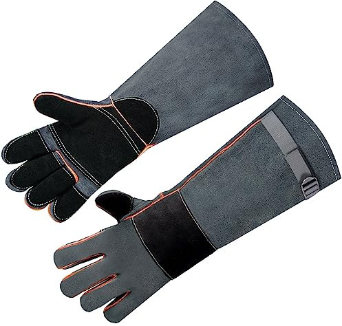 Leather BBQ Gloves,Heat Proof Grill Gloves,Heat Resistant Oven Mitts,BBQ Safety Gloves with Forearm Protector,Extreme Heat BBQ Gloves for Fireplace,Stove, Oven, Grill, BBQ, Pot Holder, Animal Handling