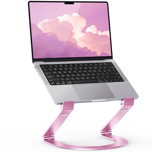 Laptop Stand, Maxonar Aluminum Ergonomic Laptop Riser Height Adjustable,Ventilated Foldable Laptop Holder for Desk Folds Flat for Portability, Compatible with MacBook, Samsung, Dell 11-15 Pink