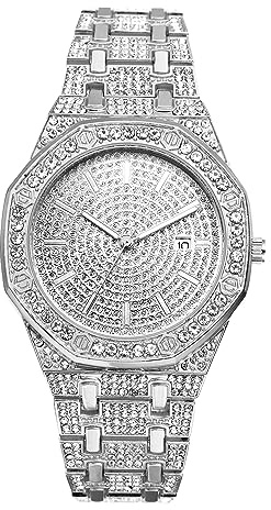 JewelryWe Uhr Damen Herren Luxus Armbanduhr mit Strass Glitzer Metallarmband Analog Quarz Uhr Muttertag