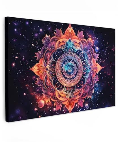 MuchoWow© Leinwände Groß XXL Wall Decoration Bilder Schlafzimmer Deko | 120x80 cm - Pictures Canvas Painting Wanddekoration Wohnzimmer Mandala - Galaxie - Farben