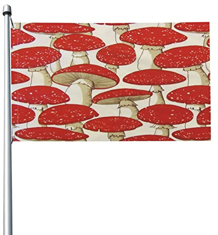 Grand drapeau décoratif de 0,9 x 1,5 m - Drapeau de bienvenue au vent - Champignons rouges et blancs - Drapeau de jardin résistant aux UV et à la décoloration - Pour cour, terrasse, pelouse, maison
