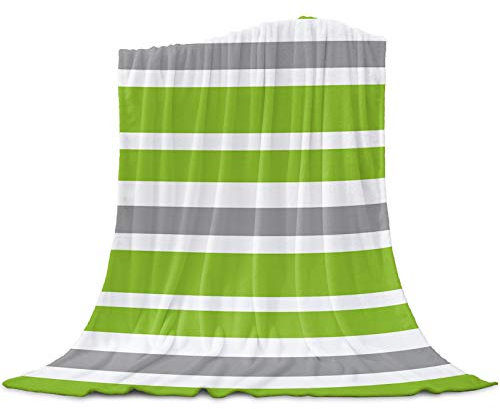 FJAUOQ Überwurfdecke, weiß, grau, grün, gestreift, superweiche Mikrofaser, warme Decke für Couch, leichte Decke für Bett-Stühle, 101,6 x 152,4 cm