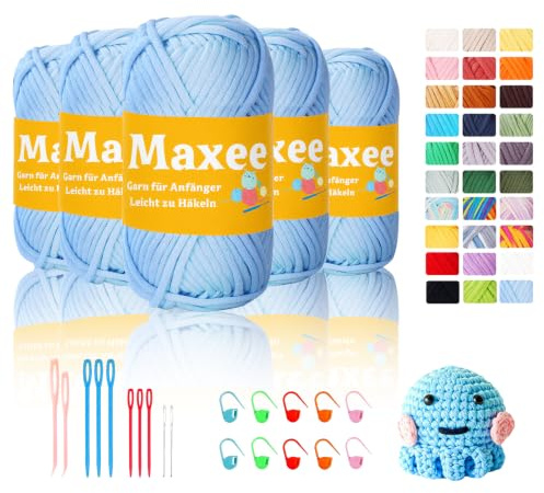 Maxee 5X50g Dickes Garn Baumwolle zum Häkeln, Chunky Häkelgarn für Anfänger, Kein Geteiltes Häkeln Amigurumi Wolle, Klobiges Baumwollgarn Einfaches Strickgarn zum Häkeln Stricke