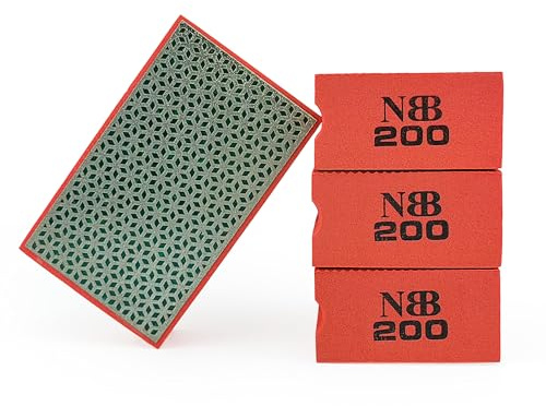 NBB Diamond Hand Pad for Sanding/Polishing Diamond Sanding/Polishing Block with Flexible Sponge Backing for Grinding Stone Granite Ceramic Tile Glass Wood Metal (4, 200#)