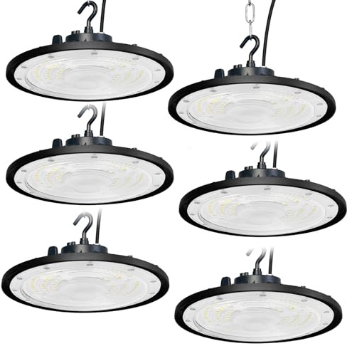 300W UFO LED Lámpara de Alta Bahía,Fosingut 30000LM Focos Led Interior Techo,6500K BlancaFría IP65 Impermeable Campana LED Industrial,High Bay lampara led techo para Fábrica,Garaje,Taller (6pcs)