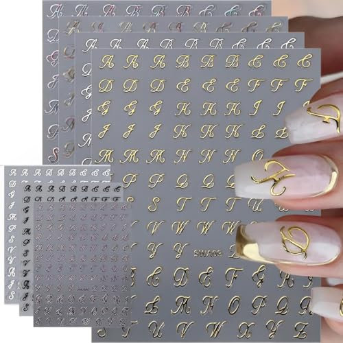 BIRLOZA Lot de 7 feuilles d'autocollants pour ongles 3D Alphabets Lettres autocollantes Accessoires pour ongles Lettres autocollantes Lettres autocollantes Lettres autocollantes Lettres