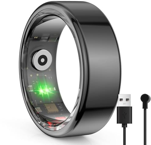 Smart Ring Men, Rilevatore di Salute Smart Ring, Anello di Monitoraggio Del Sonno, Cardiofrequenzimetro, Impermeabile IP68, con Android e IOS, Nessun Abbonamento All'app, Batteria da 7 Giorni(Negro,18