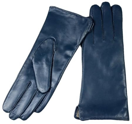 Damen Schaffell Lederhandschuhe Glattes Wollfutter Herbst/Winter Warm Motorrad Reiten Auto Fahren Finger Handschuhe, S Blau, 34