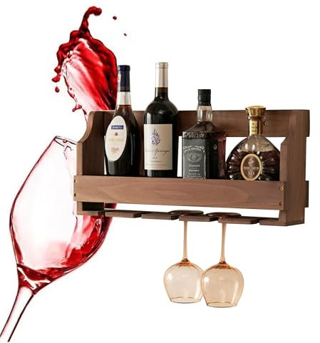 JOSIAHCQ Weinregal Wand Holz Flaschenregal Schmal Wine Rack Weinschrank Barschrank mit Weinglashalter Weinständer Getränke Regal Mini Bar Vitrine Hängend für Esszimmer Home Bar Küche(55cm(19.68in))