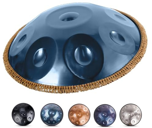 Handpan Instrument 58cm 10 Note 432HZ/440HZ Handtrommel Hand Pan Drum Gold Steel Tongue Drum Zungentrommel für Erwachsene Unterhaltung(Blau,432Hz)