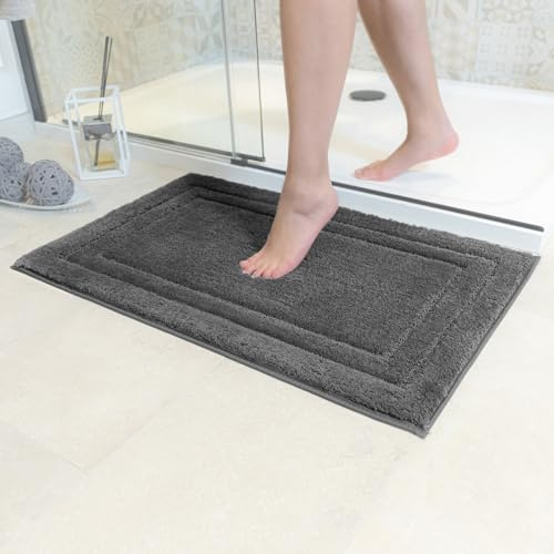 Decomira Badematte rutschfest | Als Badteppich Set kombinierbar | WC-Teppich Badezimmer-Teppich Bad-Vorleger waschbar | Duschvorleger waschbar Bad-Garnitur | Dunkelgrau - 70x120 cm