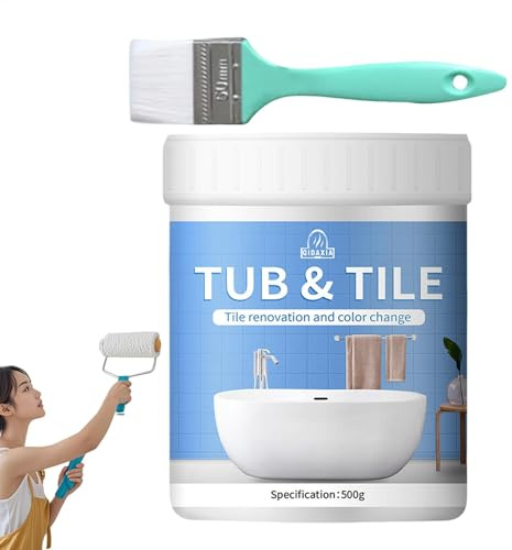 Fliesenfarbe, Wannen- und Fliesenveredelungs-Set, weiße Badewannenfarbe auf Wasserbasis, geruchsarm, schnell trocknende Wannenfarbe, weiße Badewannenfarbe für Waschbecken, Arbeitsplatten, Böden und