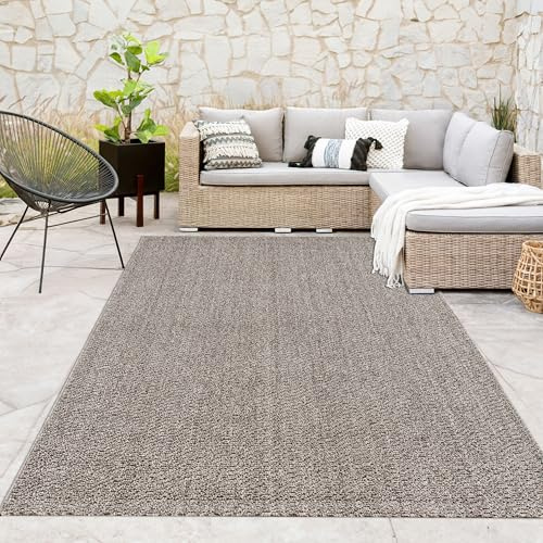 Paco Home Indoor & Outdoor Teppich für Wohnzimmer, Balkon, Küche & Flur geeignet - im natürlichem Jute Look Einfarbig Robust Wetterfest Naturtöne, Grösse:200x280 cm