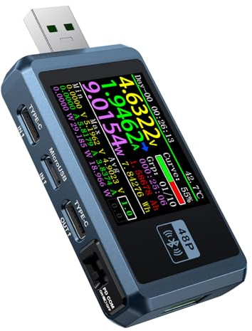 FNB48P USB Tester,USB Tester Messgerät Mit Anzeige Voltmeter Strommessgerät USB TYPE-C Schnellladeerkennung PD2.0/PD3.0 QC2.0/QC3.0 (Bluetooth-fähig)