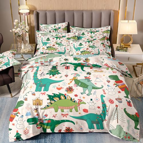 RZPFQB Cartoon Dinosaur Print Super King Duvet Cover Set Quilt Duvet Cover Colorful Animal Pattern Super King Bedding Set for Kid Teens Boys and girls Cartoon Dino Bedding Quilt Bed Cover 260x220cm