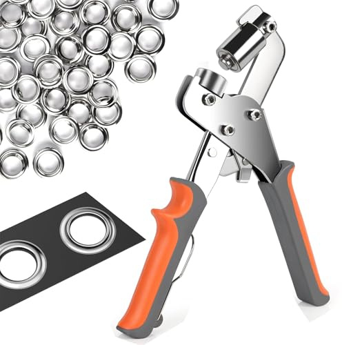 Öljettstång för duk och tyg: professionell tång med 300 öljetter (6 mm diameter), magnetisk perforator av kolstål perfekt för läder, bälten, markiser och tyger