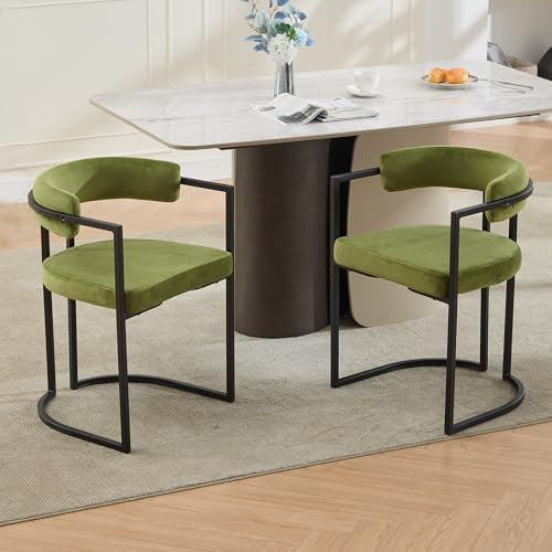 Ya-Home Esszimmerstühle 2er Set, Halbkreisförmiger Küchenstühle mit Schwarzmetall-Gestell, Moderne Polsterstühle Samt für Esszimmer Küche Schlafzimmer,Grün