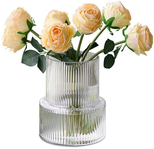 Jarrón de flores acanalado, jarrón de cristal, jarrones pequeños de cristal para el hogar, recipiente de cristal decorativo, moderno jarrón de flores, jarrón de flores de cristal, minimalista, estilo