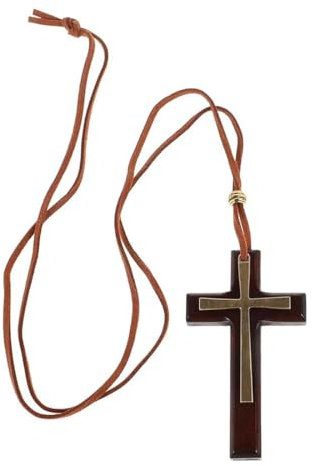 Collier pour homme, pendentif en forme de croix, en bois naturel, avec médaille en forme de croix de Jésus-Christ, Saint Benoît, pour communion religieuse catholique