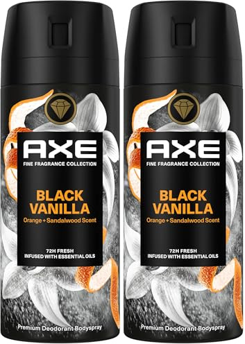 Axe Fine Fragrance Collection Premium Bodyspray Black Vanilla Deo ohne Aluminium für 72 Stunden Frische 150 ml (Packung mit 2)