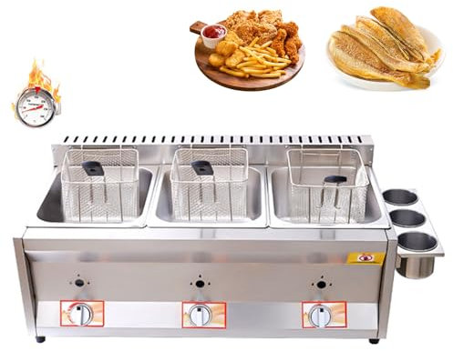Friteuse à Gaz Professionnelle - Friteuse à Gaz Commercial,Convient Aux Restaurants/Cuisines Domestiques/Snack-Bars,Puissance De Feu RéGlable,Design En Acier Inoxydable Facile à Nettoye 82*44*34cm