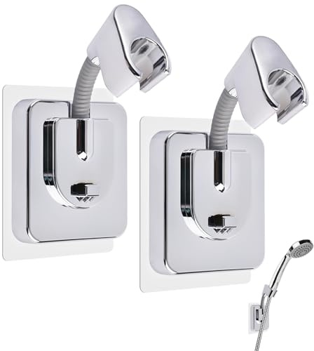2 Pezzi Supporto Doccia Adesivo, Supporto Soffione Doccia Regolabile a 360°, Non è Necessario Forare Porta Doccino per Doccia con Gancio, Adatto Alla Maggior Parte Delle Docce Manuali (Diametro 2 Cm)
