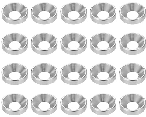 sourcing map 20 arandelas avellanadas M6 de acabado de aleación de aluminio anodizado, juntas de tornillo para piezas de accesorios mecánicos, color plateado