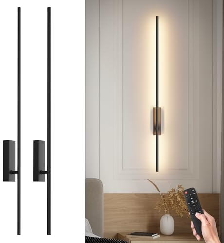 Coinmit 2 Stück 28W 100CM LED Innen-Wandleuchte mit Fernbedienung Schwarz | 3000K-6000K, 330° Schwenkbar Wandlampe, mit Dimm- und Timing-Funktionen, für Wohnzimmer, Schlafzimmer, Flur, Küche