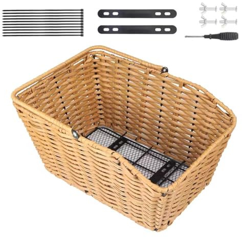 FOMAS Rear Bike Basket Woven Basket Large Capacity Rear Bike Rack Basket with Installation Tools for Storage Universal Fit Rear Bike Rack