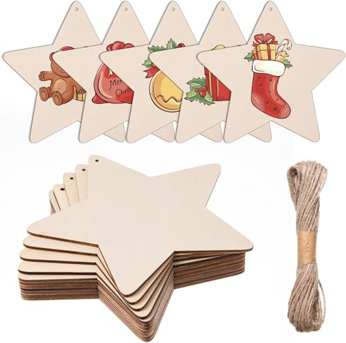 DAHI 20 Pz Grandi Stelle in Legno di Natale da Appendere 14CM, con Corda, Stella di Legno per Decorazioni, Fatti a Mano, per Decorazioni Albero di Natale (Stelle-Grandi)