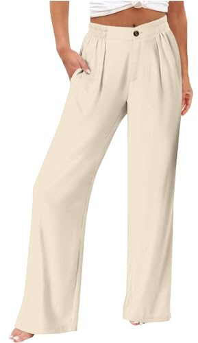 Pantalones de Vestir Mujer,Cintura Elástica Alta Pantalon de Pernera Ancha con Bolsillos Color Sólido Casual Versátil Pantalon de Trabajo Oficina Holgados Sencillo Pantalón Largo Otoño Invierno 2025