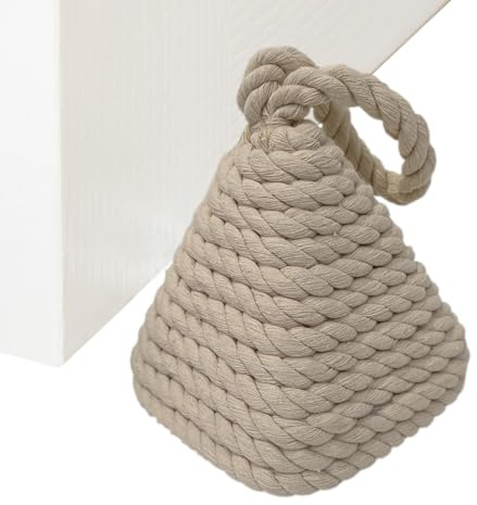 Butée de porte lourde – Butée de porte en corde robuste | Brouillage d'entrée rustique | Coton et lin + boule de ciment - Butée de porte intérieure lestée avec poignée pour chambre à coucher, portail