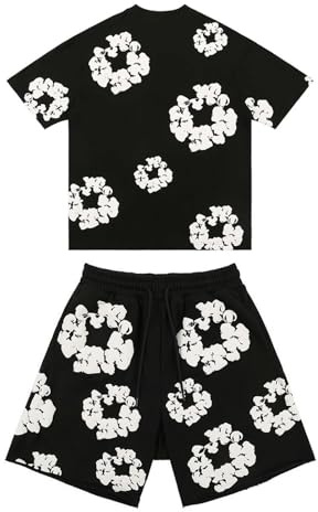 RUITOTP Tuta Estiva con Stampa Kapok de Uomo Set T-Shirt e Pantaloncini da Uomo DT Tuta da Jogging Estiva da Pezzi a Maniche Corte Hip Hop Y2K T-Shirt con Stampa in Schiuma da Unisex