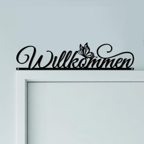 CUTHOLLOW Metall Türrahmen Deko - Willkommen - 30x7cm Schwarz Wanddeko für Tür, Kreativer Türrahmen-Kunst, Originelle Türecke Deko, Art Deco für Zimmertür, Zuhause, Badezimmer, Schlafzimmer