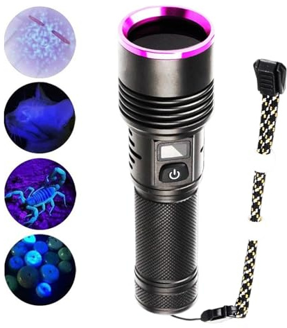 Genérico Luz De Seguimiento De Manchas De Sangre Recargable Con Pantalla LCD: Potente Linterna UV Para Caza Nocturna, Inspección De Mascotas, Identificación De Ámbar Y De Abejas, Dinero Falsificado,