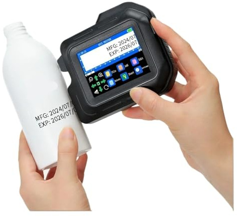 AIRUIXI Bärbar mini-bärbar bläckstråleskrivare med E98 pekskärm, 12,7 mm, för datumetikett med streckkodslogotyp QR (utan bläck, UK)