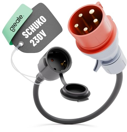 greate CEE Adapter 16A auf Schuko Kupplung - 50 cm Kabel & IP44 Schutz | Adapter Starkstrom auf Normalstrom 230V 16A mit - 400V CEE Stecker zu Schuko Kupplung 230V