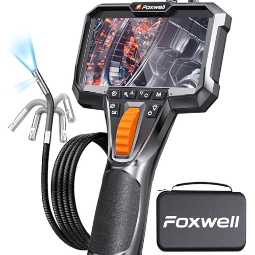 FOXWELL 6,5mm Doppelobjektiv Endoskopkamera mit Licht 220° Beweglicher Kopf | 1080P HD IPS Bildschirm, IP67 wasserdicht, 1,6m Flexibles Kabel, Rohr- & Kanalkamera für Werkstatt, Handwerk & Industrie