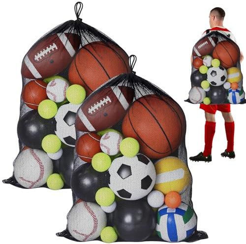 Cryptisg 2 st fotbollsväska, robust och hållbart bollnät stor bollväska, hög kvalitet och utsökt bärbart fotbollsnät, för basket, rugbyboll, volleyboll