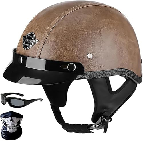 Casco Moto Con Teschi Rossi Per Uomo Donna, Casco A Scodella Per Motocicletta Cruiser Chopper Bobber, Set Con Occhiali E Maschera, Omologato ECE 22.06 Lid Retro Vintage 8,M/(54~57cm)