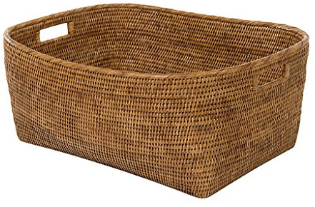 KOUBOO Rattan Storage Basket with Handles, Woven Baskets for Toy Organizers, Closet & Bathroom Storage Basket for Shelves, Cute Decorative Basket, Large, Honey Brown