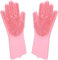 Taylor & Brown Pair of Magic Dishwashing Cleaning Sponge Gloves Reusable Silicone Brush Scrubber Heat Resistant for Kitchen Bathroom Cleaning Pet Hair Care Car Washing (Pink)